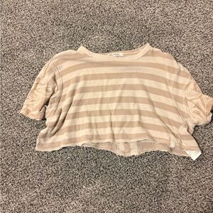 We The Free Beige Striped Crop Top